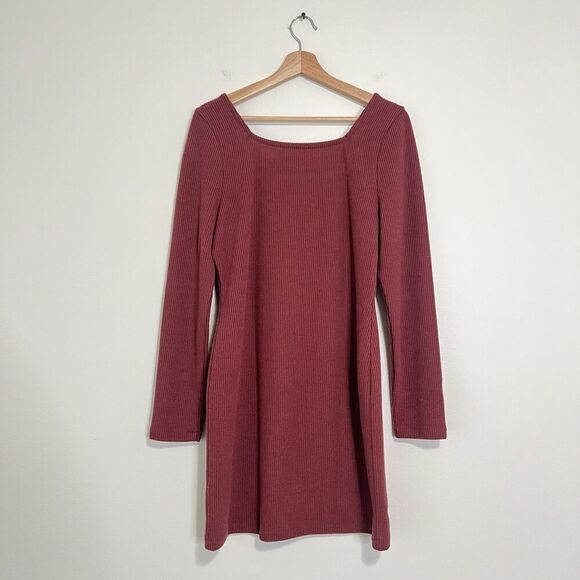 MADEWELL Ribbed Bodycon Mini Dress Large Red Knit Long Sleeve NI651 NEW - Picture 3 of 8